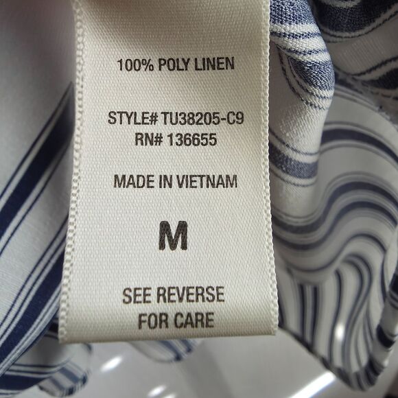 WEST KEI Faux Wrap Blouse M Blue Stripe 3/4 Slv - Picture 7 of 8